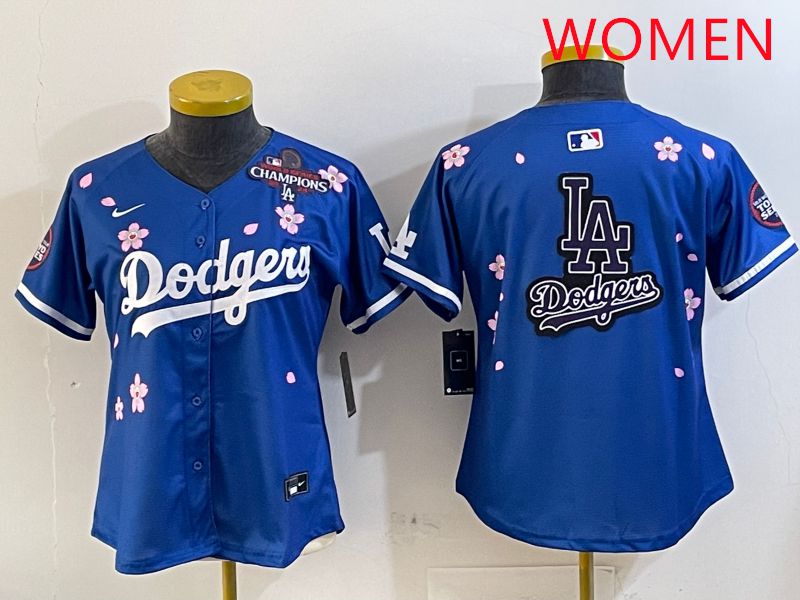 Women Los Angeles Dodgers Blank Blue Sakura Edition 2025 Nike MLB Jersey style 21->women mlb jersey->Women Jersey
